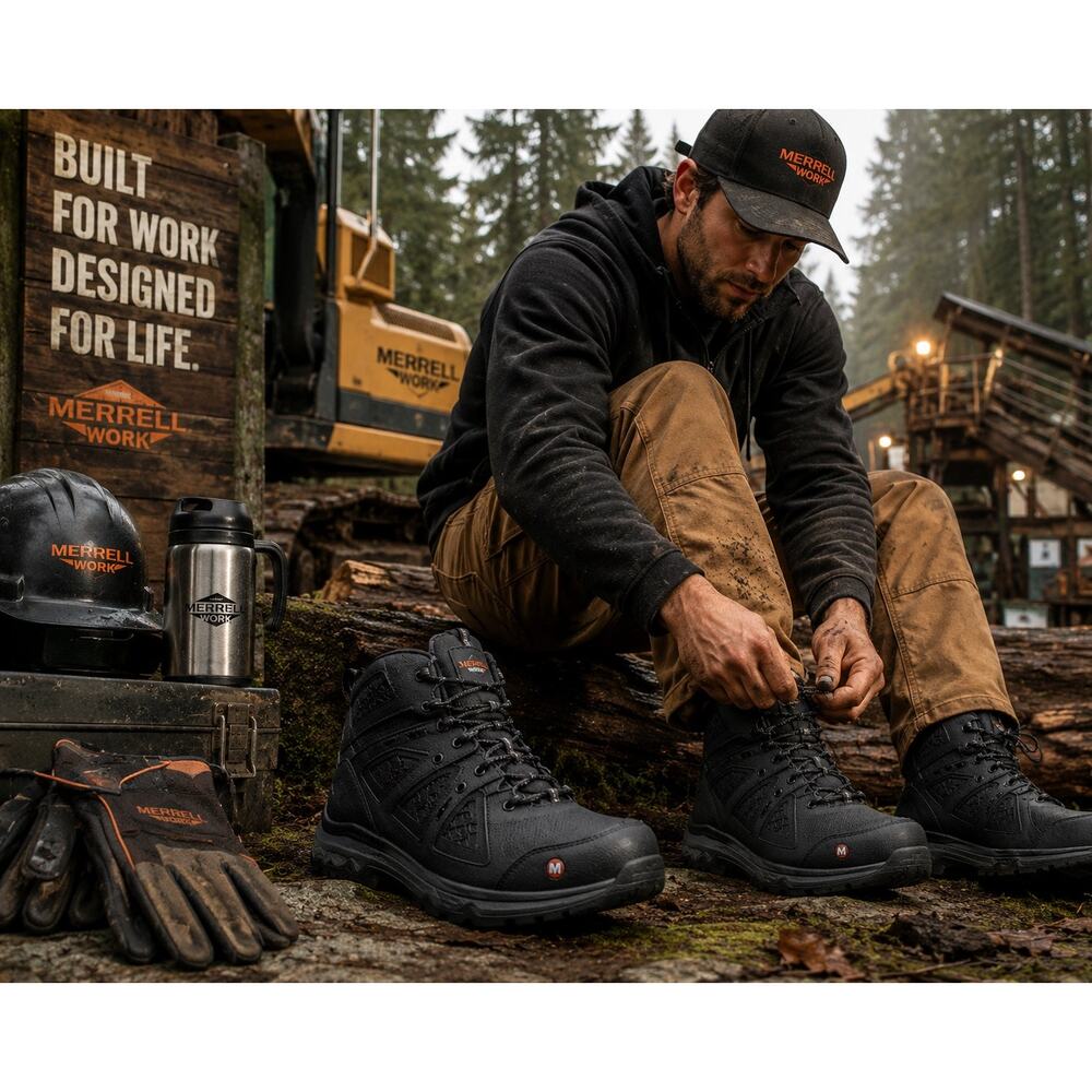 Merrell — Fullbench Speed Mid Safety Work Boots Black Mens 11M EH ASTM J003319